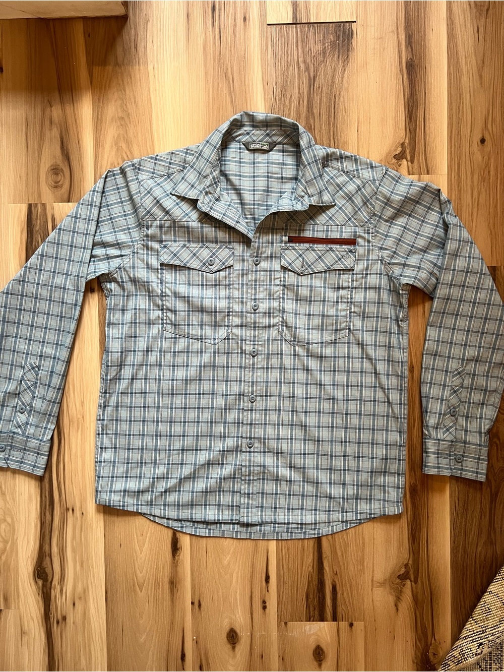 Stio Men's Light Blue Plaid Button-Up Shirt